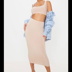 NWT pretty little thing PLT nude beige two piece tank and maxi midi skirt set